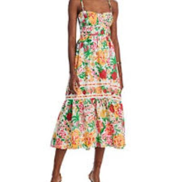 NWOT- Farm Rio Floral Sketch cotton midi dress - Picture 2 of 6